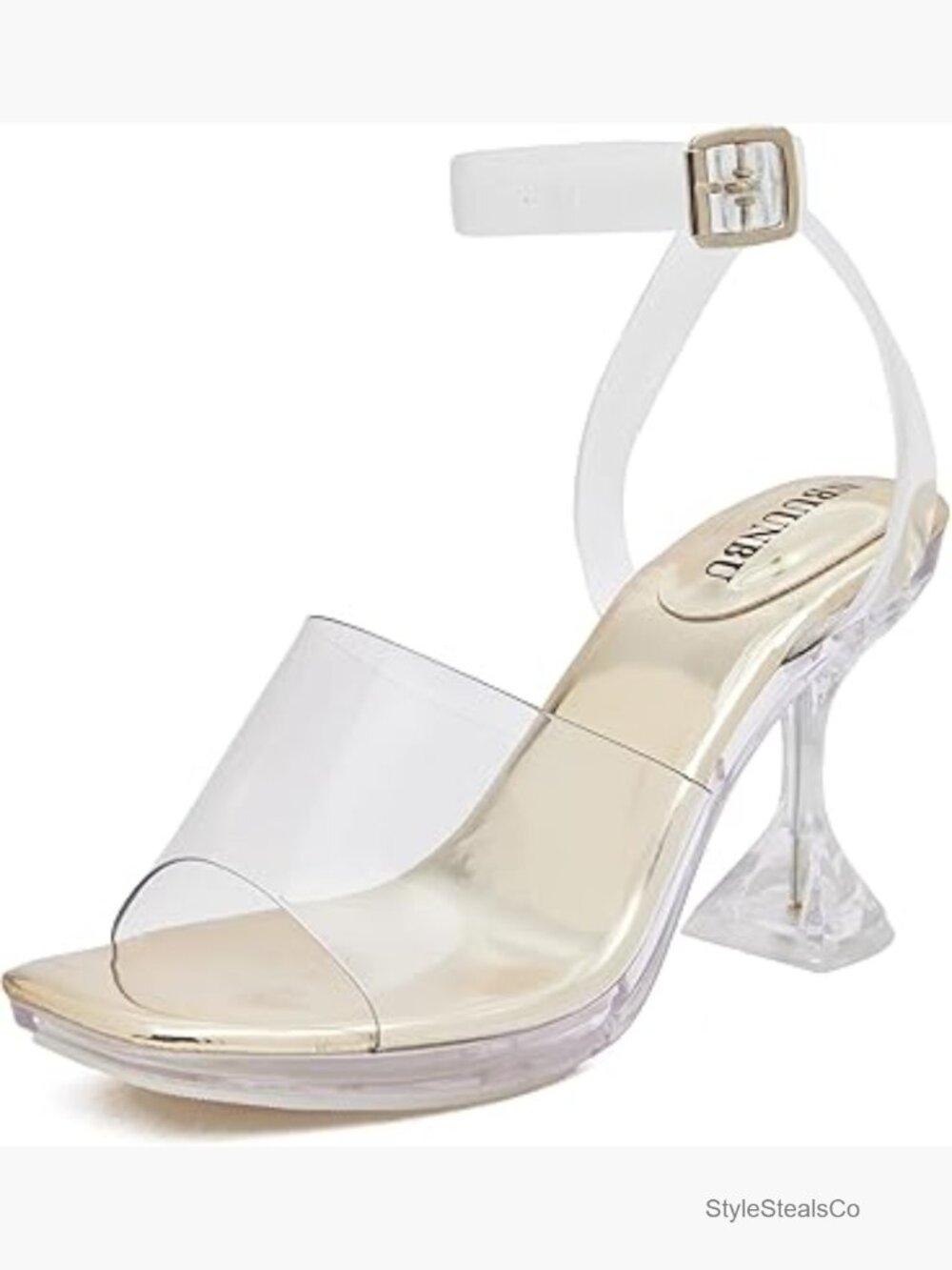 Clear Strappy Ankle Heels Platform Kitten Heels Square Toe Sandals